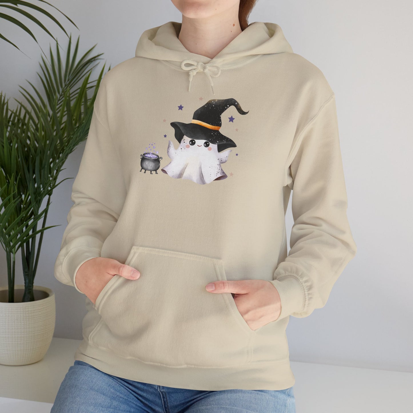 Cute Ghost Witch Halloween Sweatshirt, Cozy Hooded Sweatshirt, Spooky Fall Apparel, Unisex Halloween Clothing, Holiday Gift