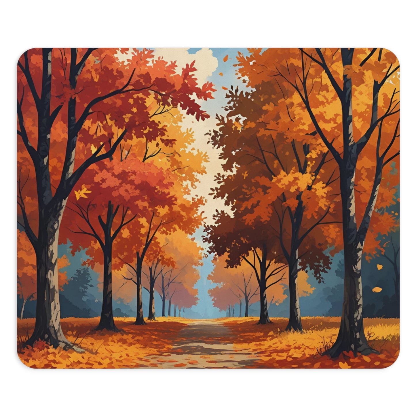 Fall Tree Road Mouse Pad, Autumn Scenic Desk Mat, Cozy Seasonal Office Decor, Gift for Nature and Fall Lovers