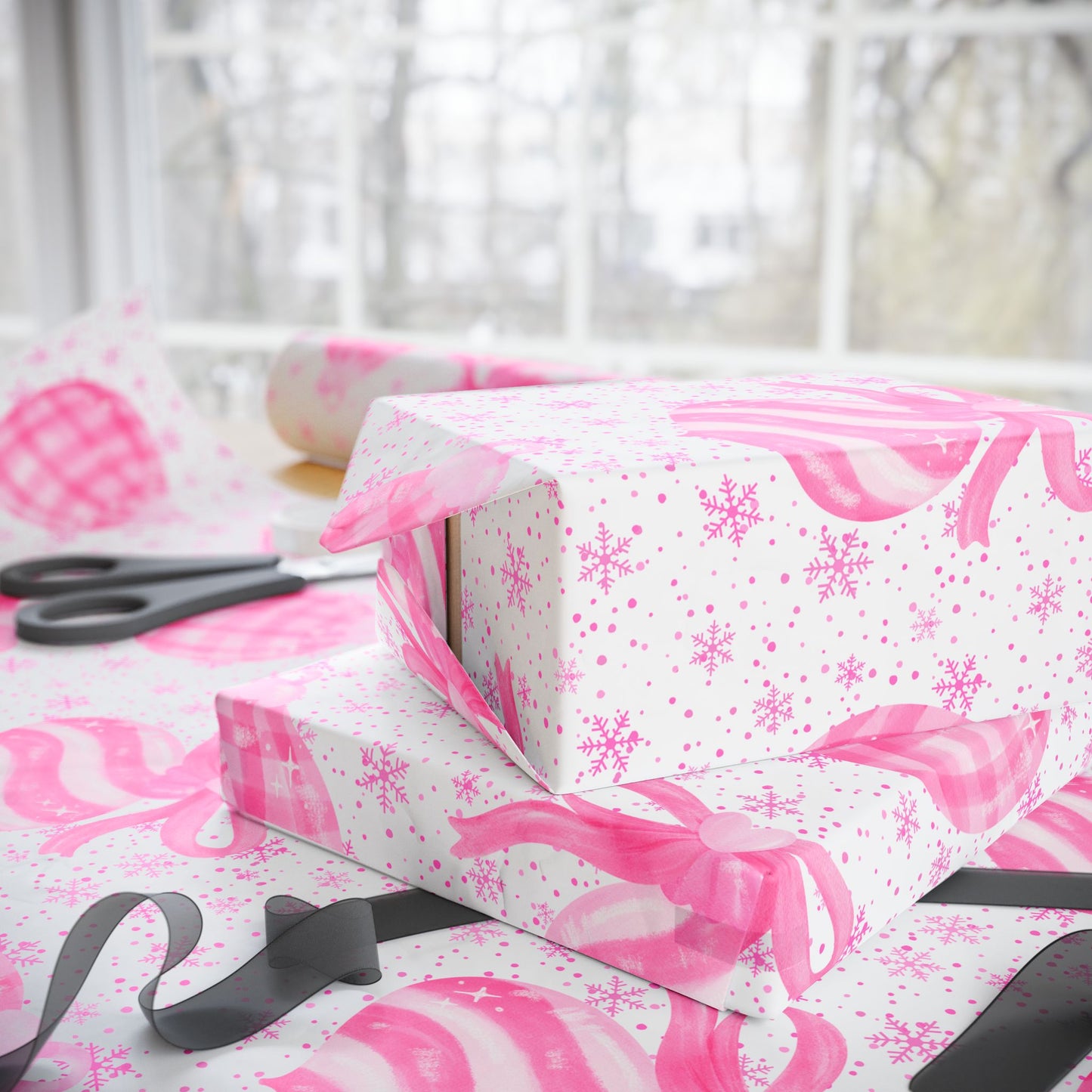 Pink Holiday Ornaments Gift Wrap – Cute Christmas Wrapping Paper