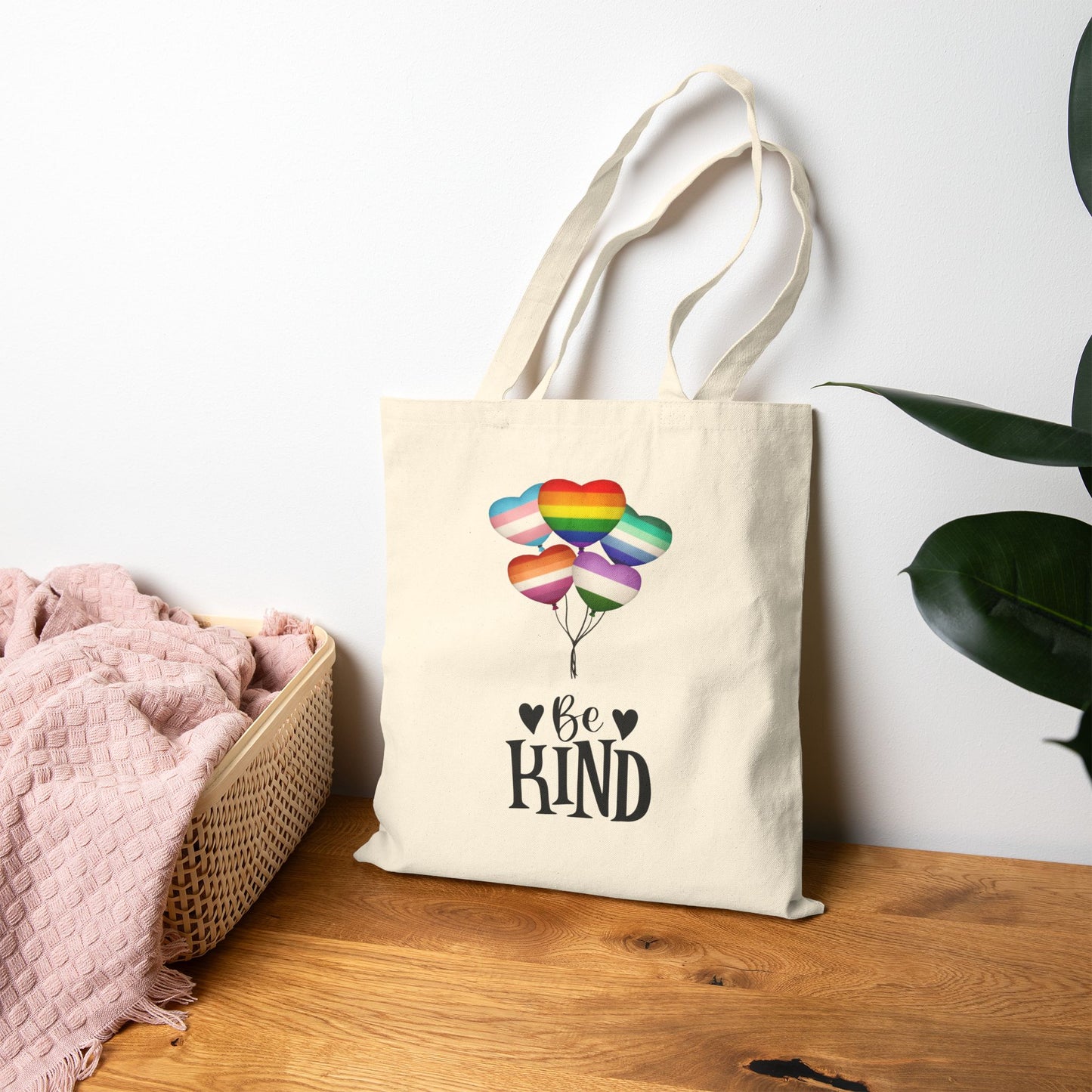 Rainbow Hearts "Be Kind" Cotton Canvas Tote Bag - Eco-Friendly Shopping, Pride, Everyday Use, Reusable Bags