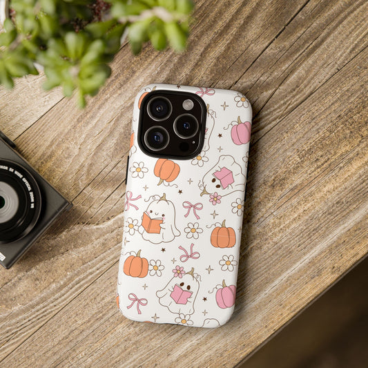 Pink Ghost and Pumpkin Phone Case, Halloween Decor, Girlfriend Gift, Kawaii Phone Cover, Fall Accessories