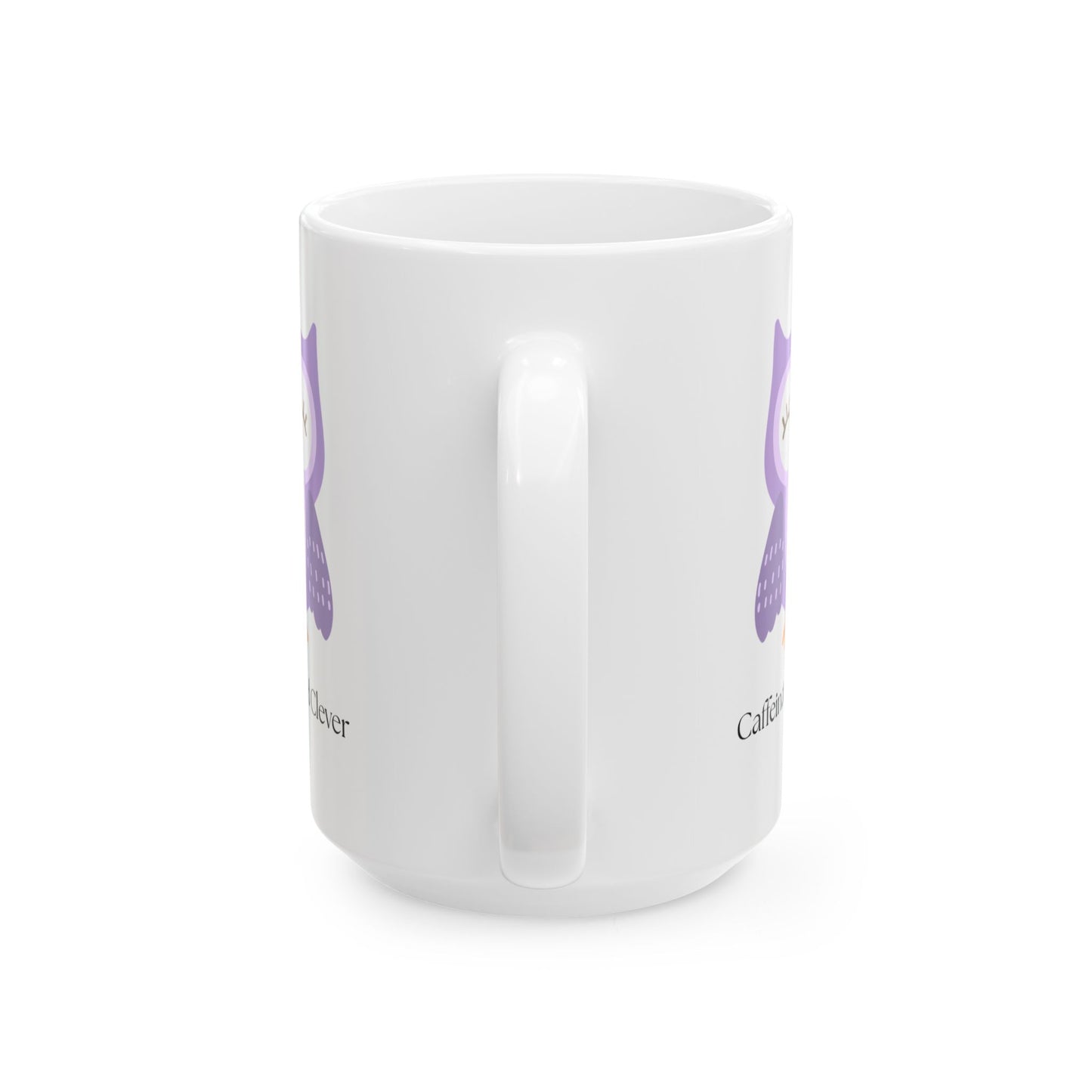 Caffeinated and Clever Mug, Cute Purple Owl Coffee Cup, Ceramic Mug for Book Lovers & Owl Fans