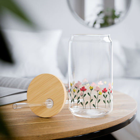 Floral Sipper Glass, 16oz - Eco-friendly Beverage Jar for Parties, Gifts, Home Decor, Summer, Self-Care