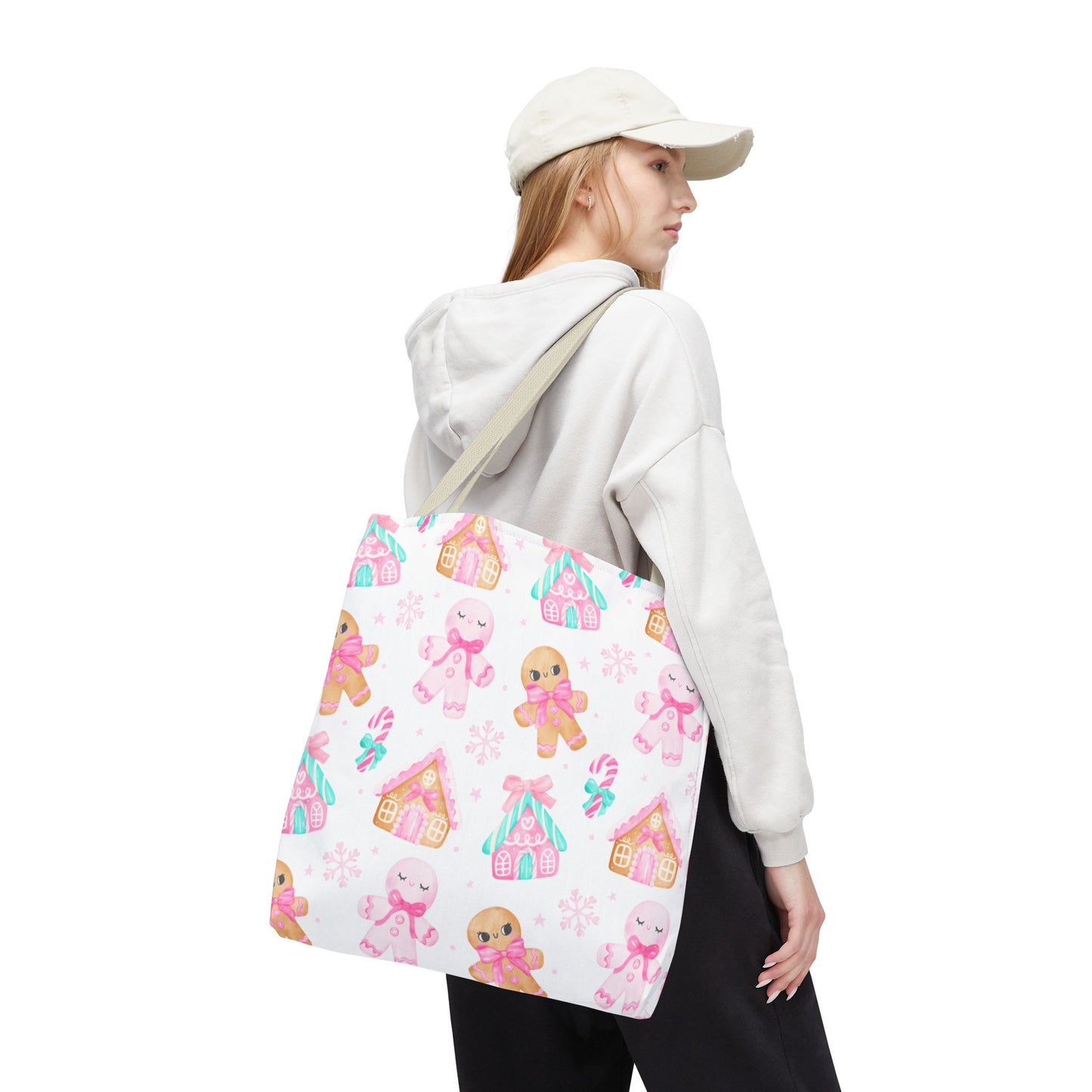Pink Gingerbread Tote Bag | Cute Candy Cane Gift Bag, Christmas Shopping, Festive Holiday Tote, Winter Carryall, Seasonal Accessory