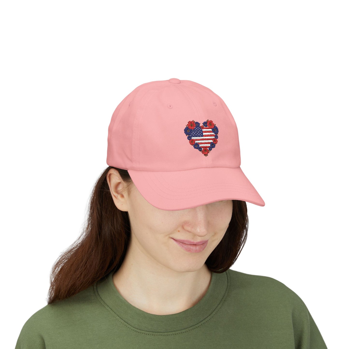 Patriotic USA Floral Heart Embroidered Cap, Casual Summer Accessory, July 4th Celebration