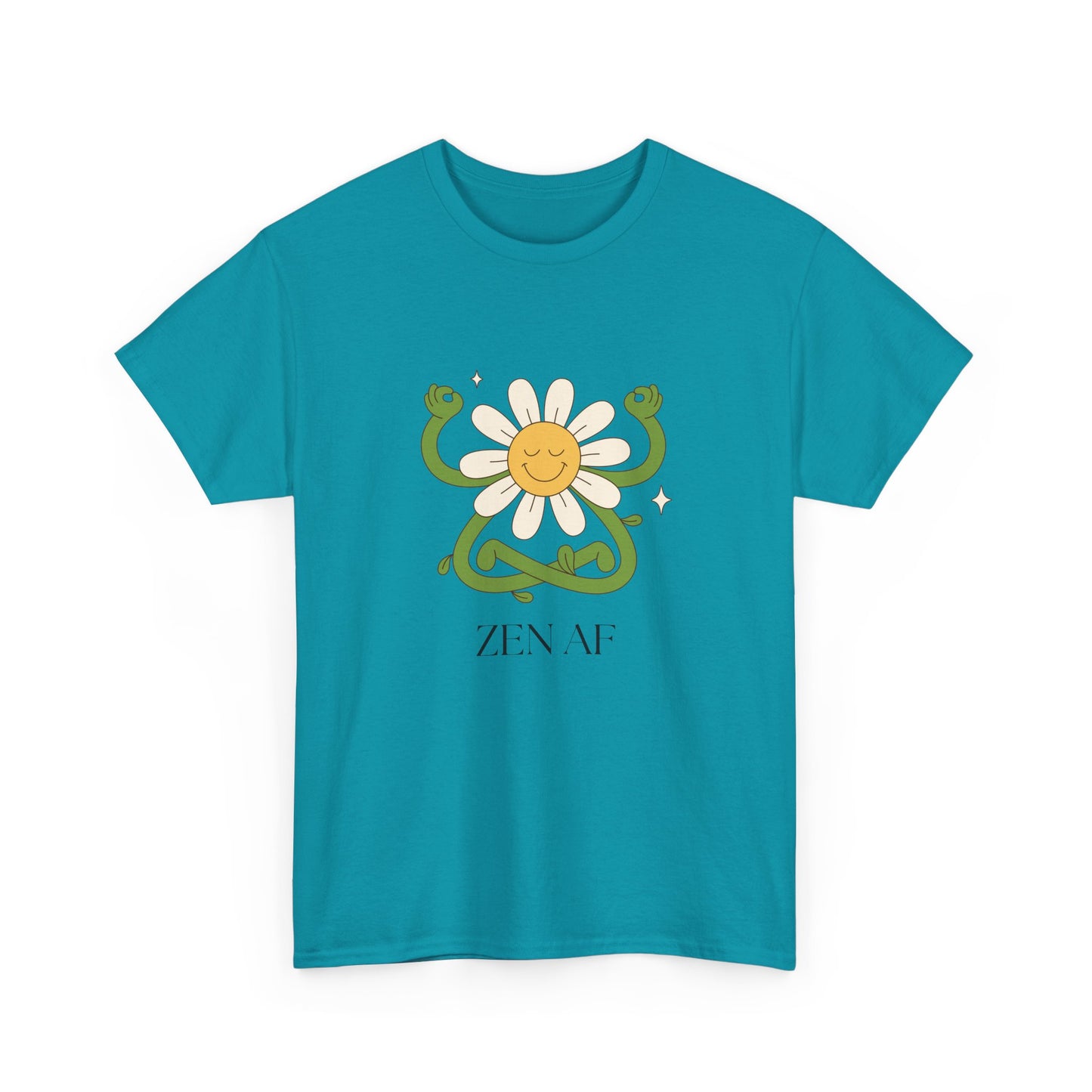 Zen AF Daisy Unisex Heavy Cotton Tee, Relaxed Fit Shirt, Positive Vibes Tee, Gift for Mindfulness, Casual Wear for Every Occasion