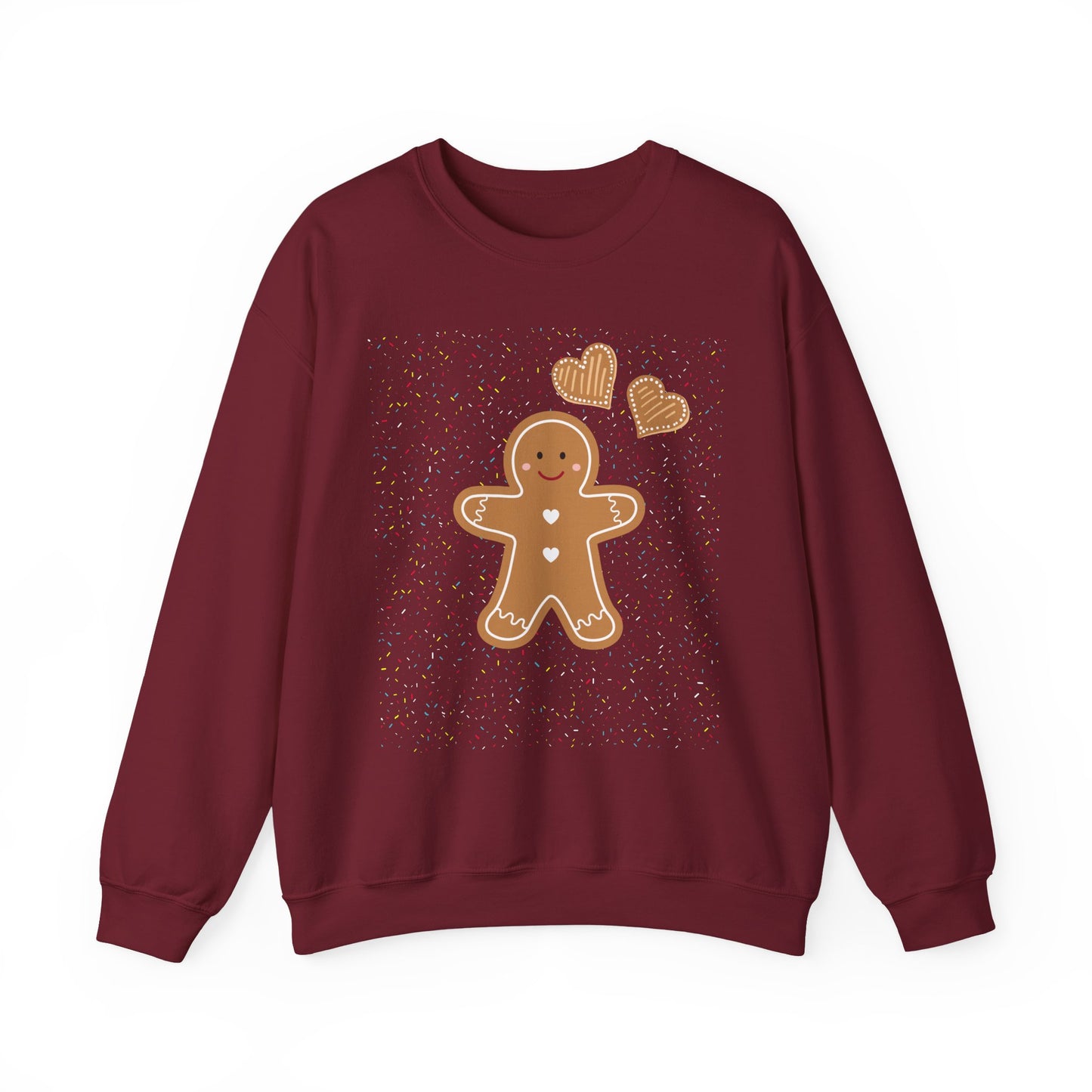 Gingerbread Heart Sweatshirt for Cozy Holidays, Unisex Crewneck Pullover, Christmas Gift, Festive Apparel, Winter Fashion