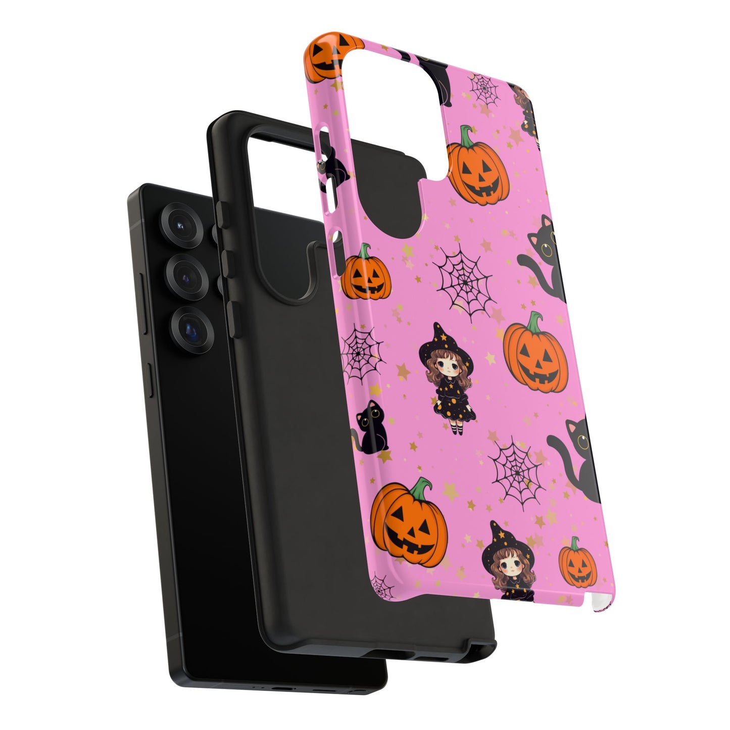 Pink Halloween Phone Case, Cute Witch and Cat Design, Spooky Fall Decor, Perfect Halloween Gift, Cute Cell Phone Case, Fun Pumpkin Design
