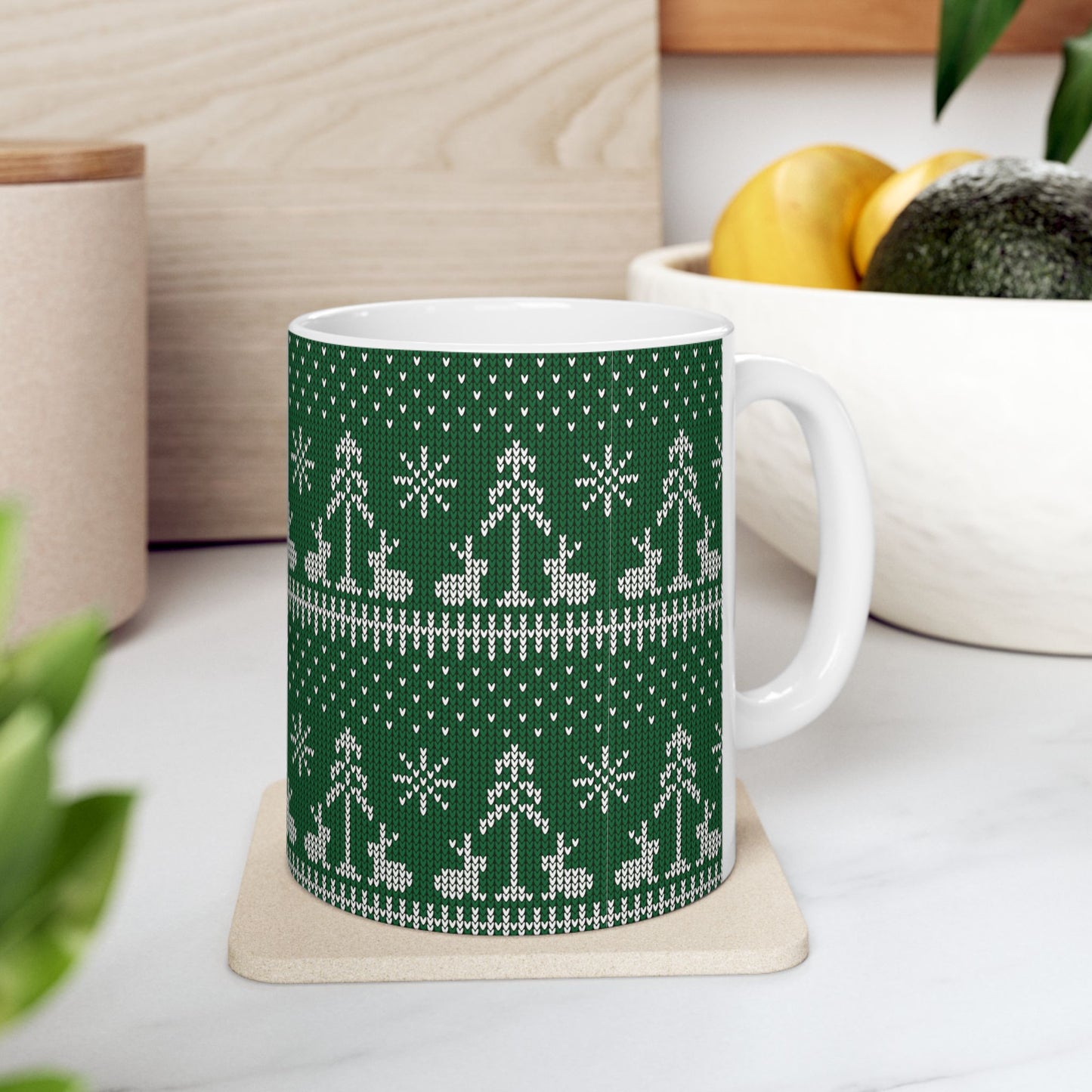 Green Knitted Bunny Holiday Mug