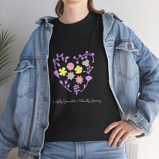 Gracefully Grounded Short Sleeve Tee, Floral Heart Inspirational T-Shirt
