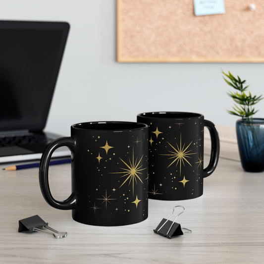Celestial Black Coffee Mug, Starry Night Sky Print, Cosmic Black Mug for Tea & Coffee Lovers, Gift for Stargazers and Dreamers