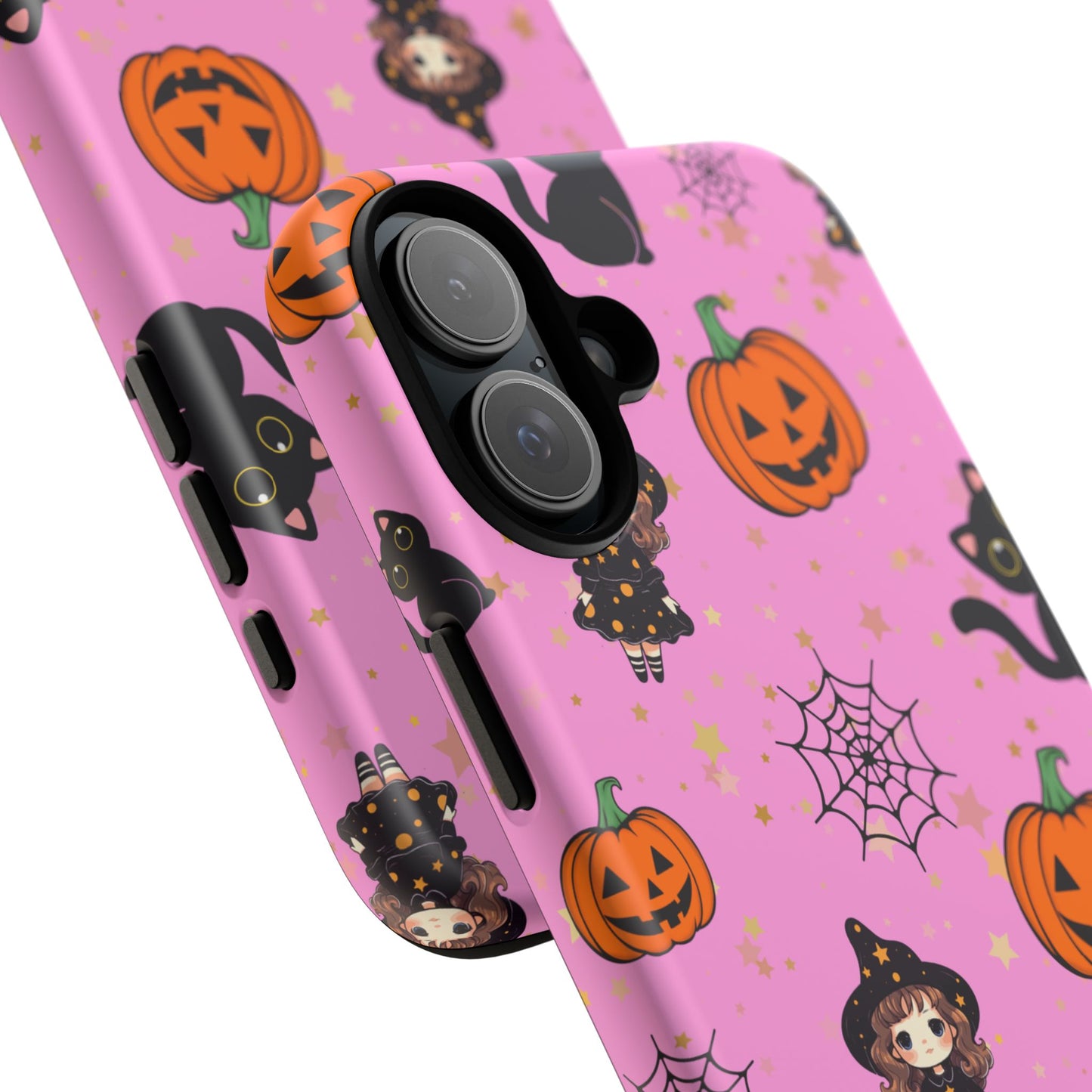 Pink Halloween Phone Case, Cute Witch and Cat Design, Spooky Fall Decor, Perfect Halloween Gift, Cute Cell Phone Case, Fun Pumpkin Design