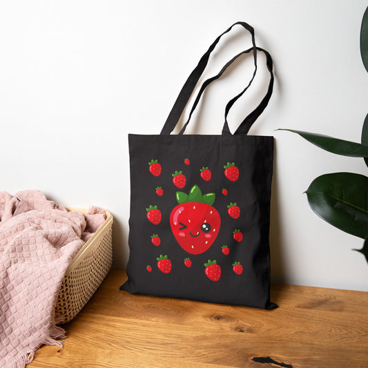 Kawaii Strawberry Canvas Tote Bag, Eco-Friendly Shopping Bag, Cute Tote for Groceries, Beach, or School, Gift for Fruit Lovers