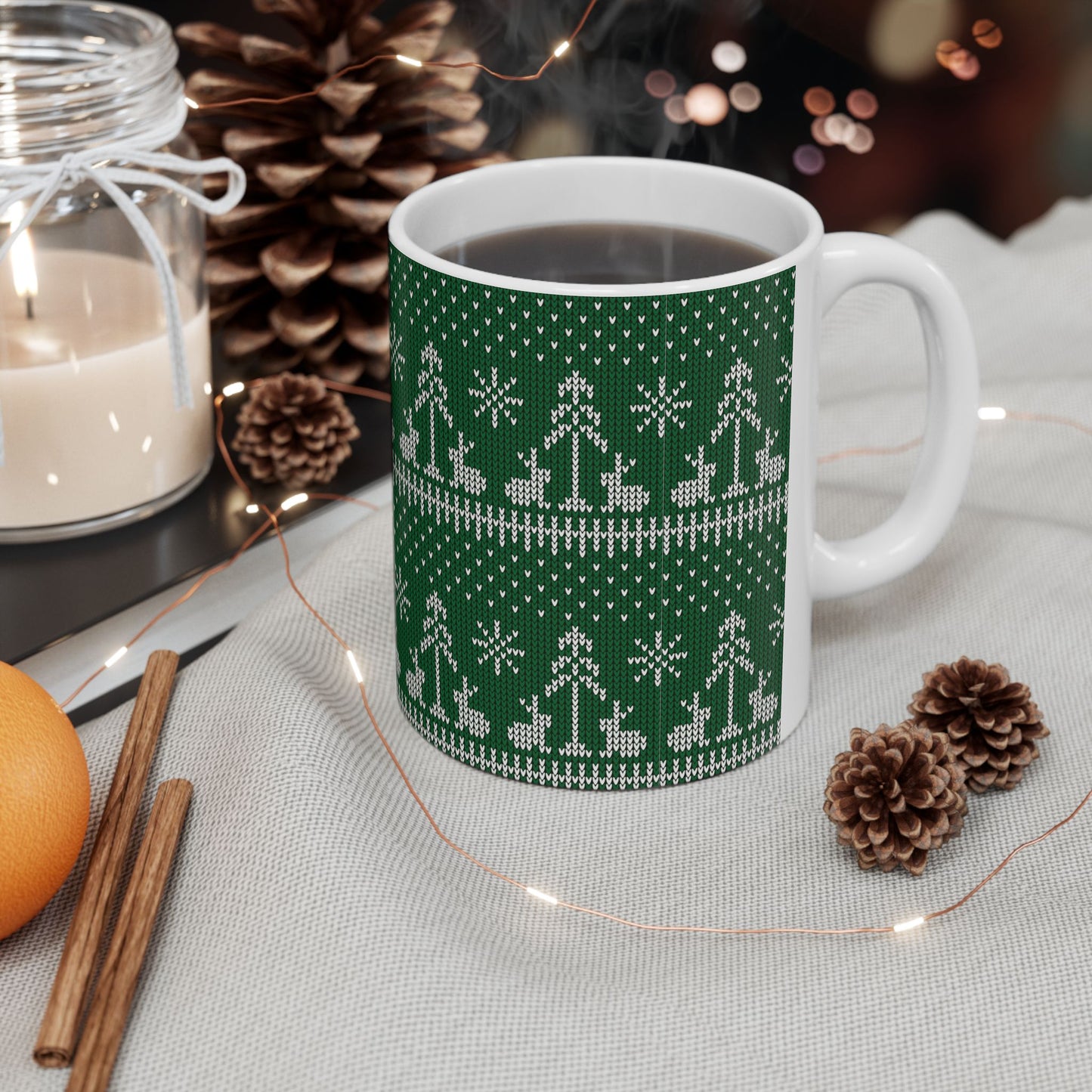 Green Knitted Bunny Holiday Mug