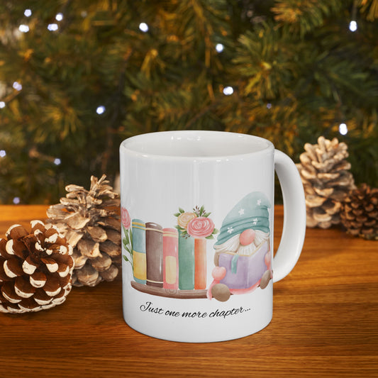 Whimsical Gnome Book Lover's Ceramic Mug, Perfect Gift for Readers, Cozy Vibes, Home Office Decor, Birthday, Book Club