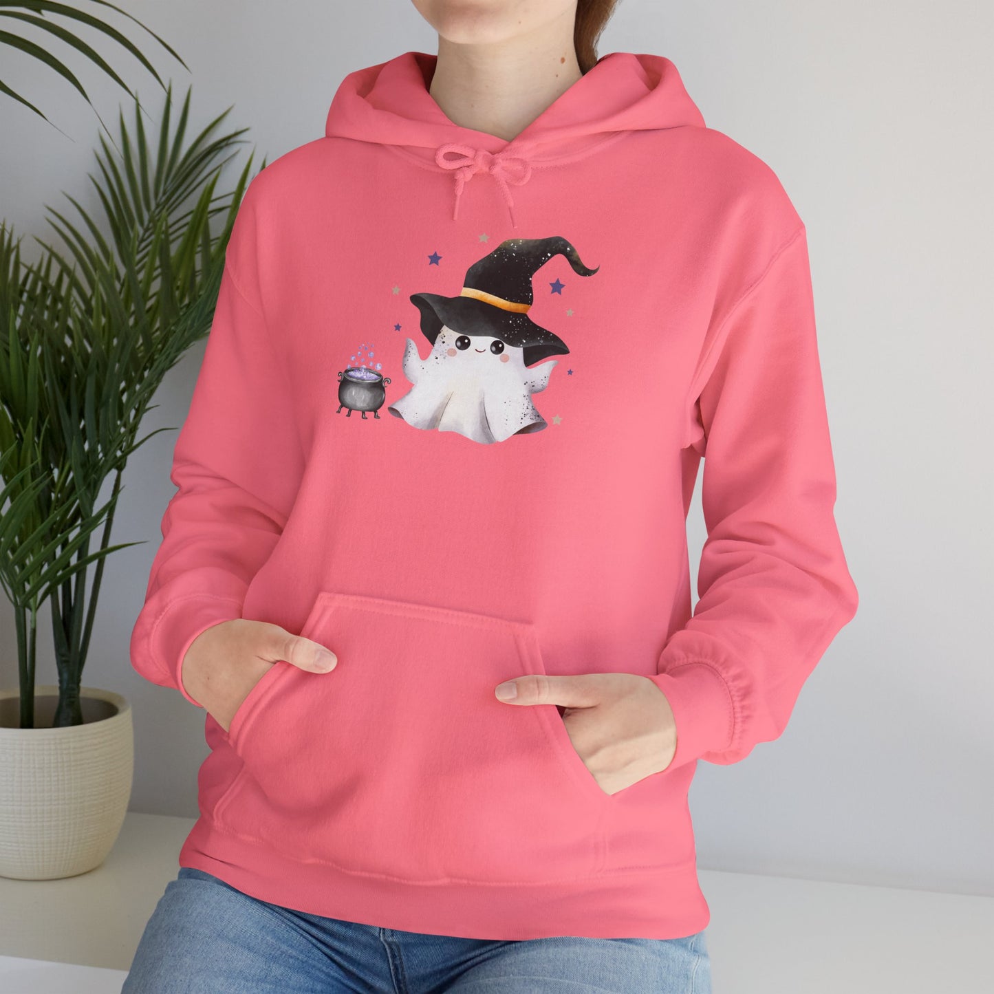 Cute Ghost Witch Halloween Sweatshirt, Cozy Hooded Sweatshirt, Spooky Fall Apparel, Unisex Halloween Clothing, Holiday Gift
