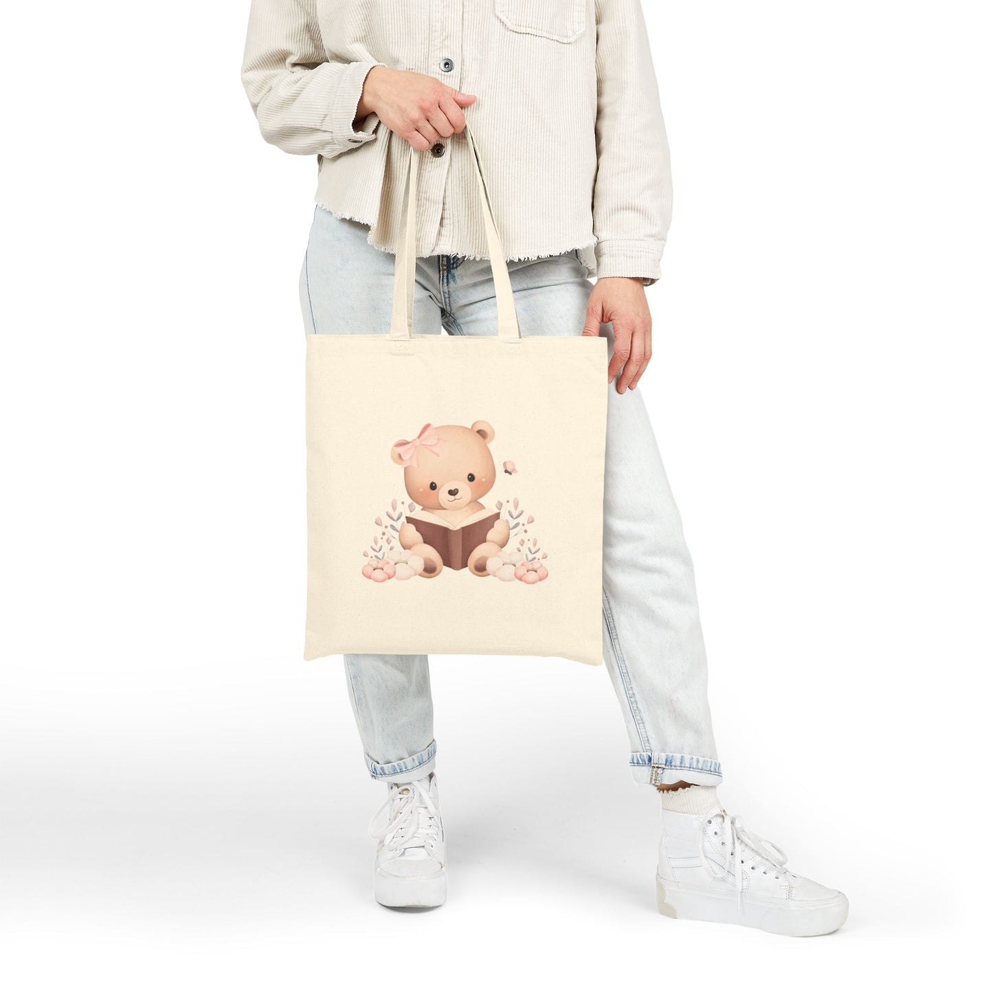 Cute Bear Reading Tote Bag, Eco-Friendly Shopping Bag, Gift for Kids, Animal Lover Tote, Baby Shower Tote, Nursery Decor