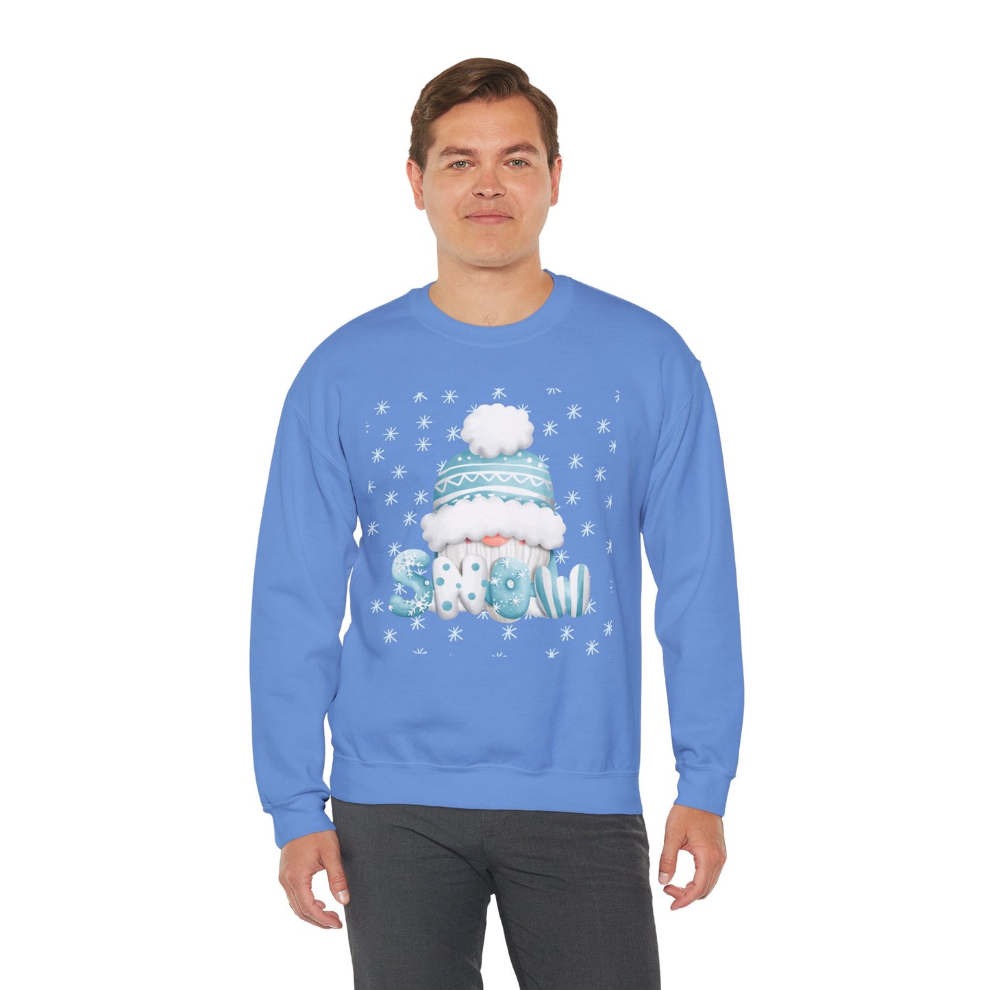 Winter Gnome "Snow" Sweatshirt, Cozy Holiday Crewneck, Cute Gnome Snowflake Graphic Top