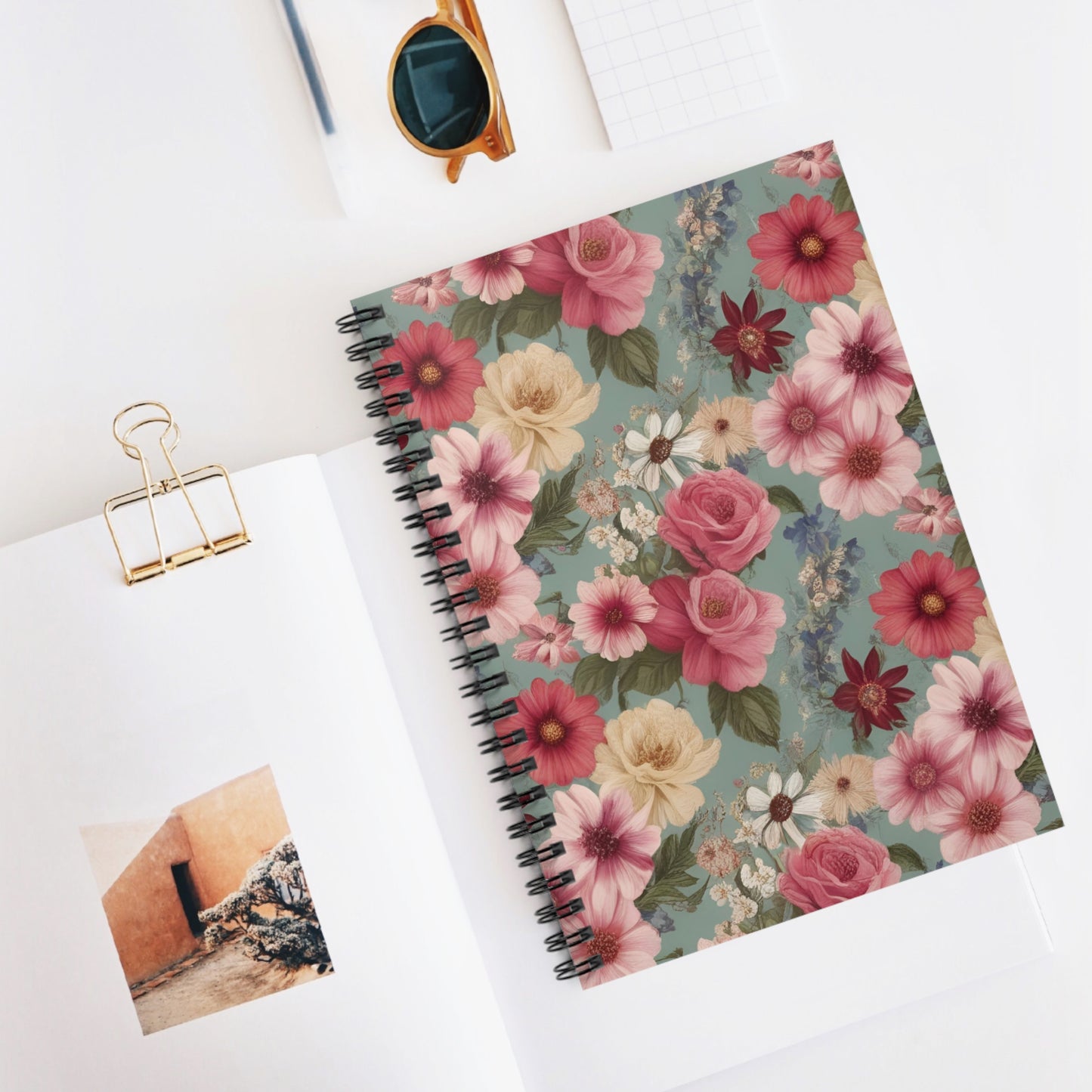 Pink Floral Spiral Notebook, Journal for Note-Taking, Gift for Students, Writing Prompts, Summer Vibes, Elegant Office Supplies