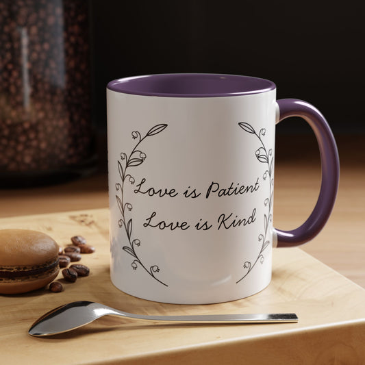 Love is Patient Accent Coffee Mug - Inspirational Drinkware, Gift for Coffee Lovers, Motivational Mug for Home & Office
