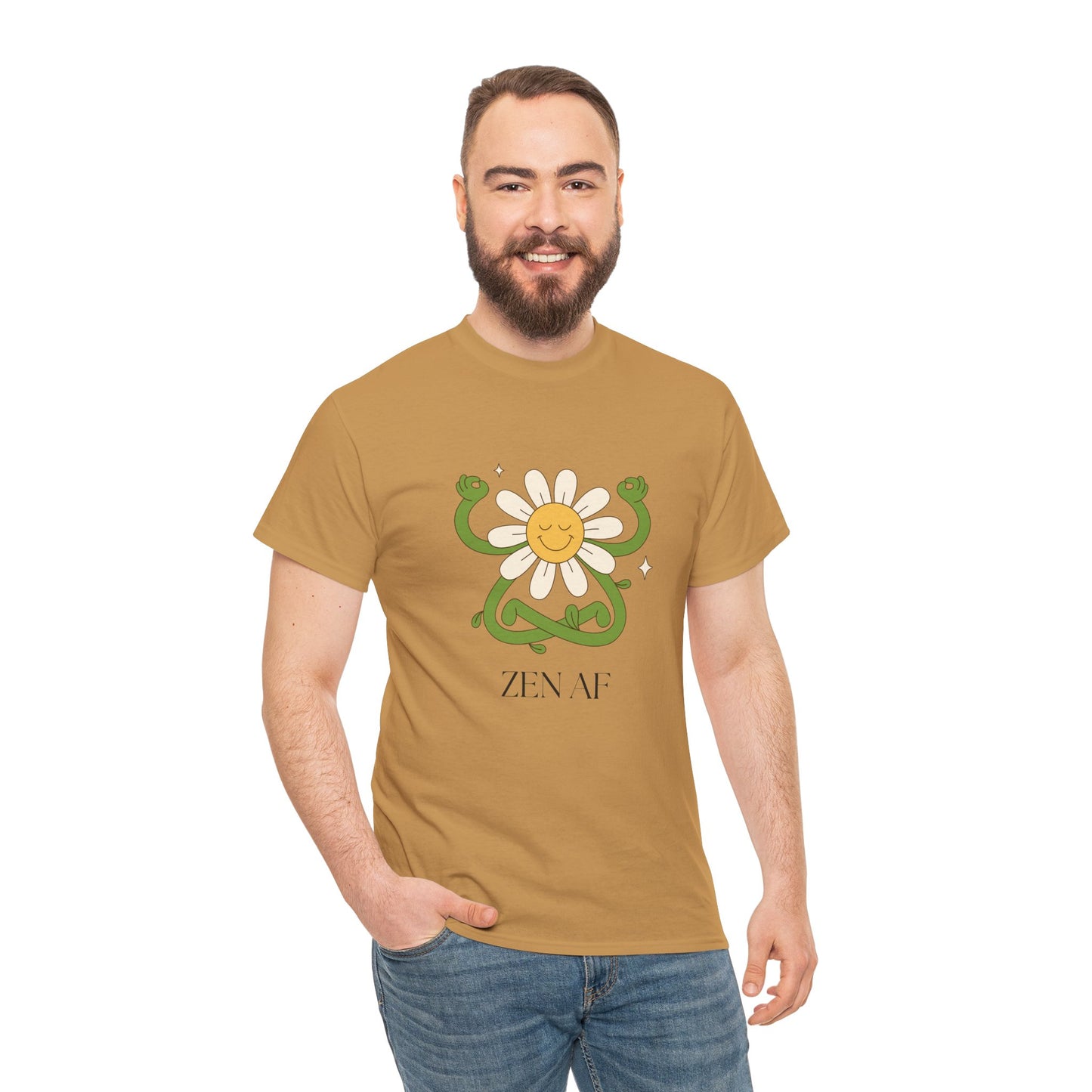 Zen AF Daisy Unisex Heavy Cotton Tee, Relaxed Fit Shirt, Positive Vibes Tee, Gift for Mindfulness, Casual Wear for Every Occasion