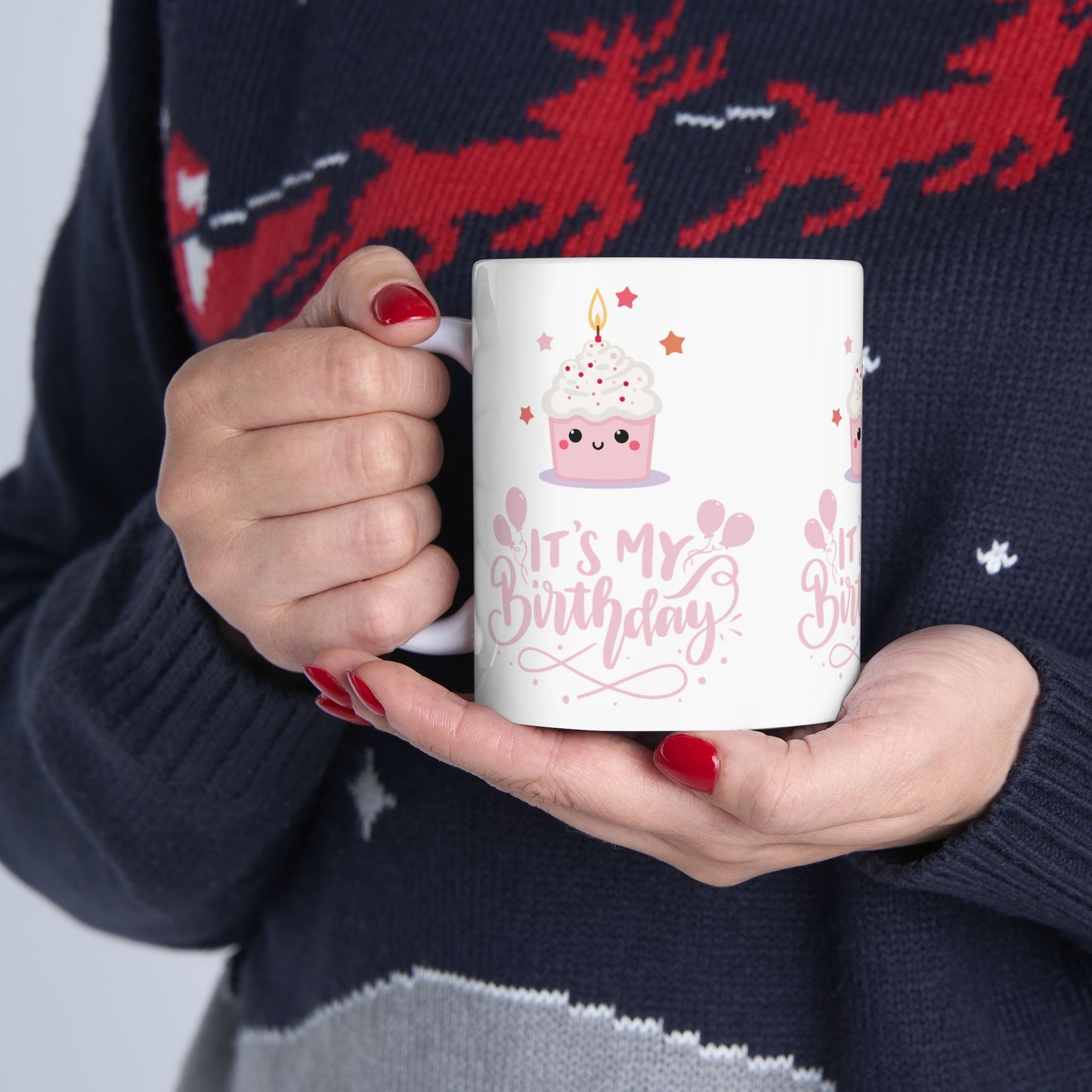 Cute Pink Birthday Mug with Cupcake Design, Perfect Gift for Birthdays, Celebrations, and Parties, Ceramic Coffee Mug