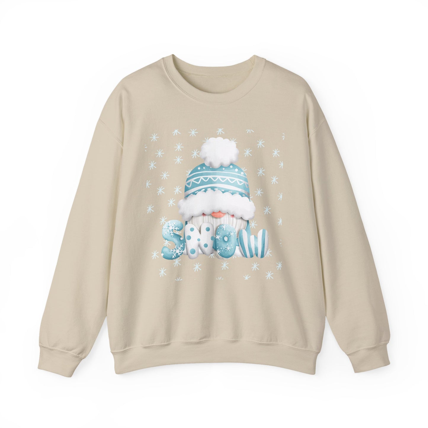 Winter Gnome "Snow" Sweatshirt, Cozy Holiday Crewneck, Cute Gnome Snowflake Graphic Top