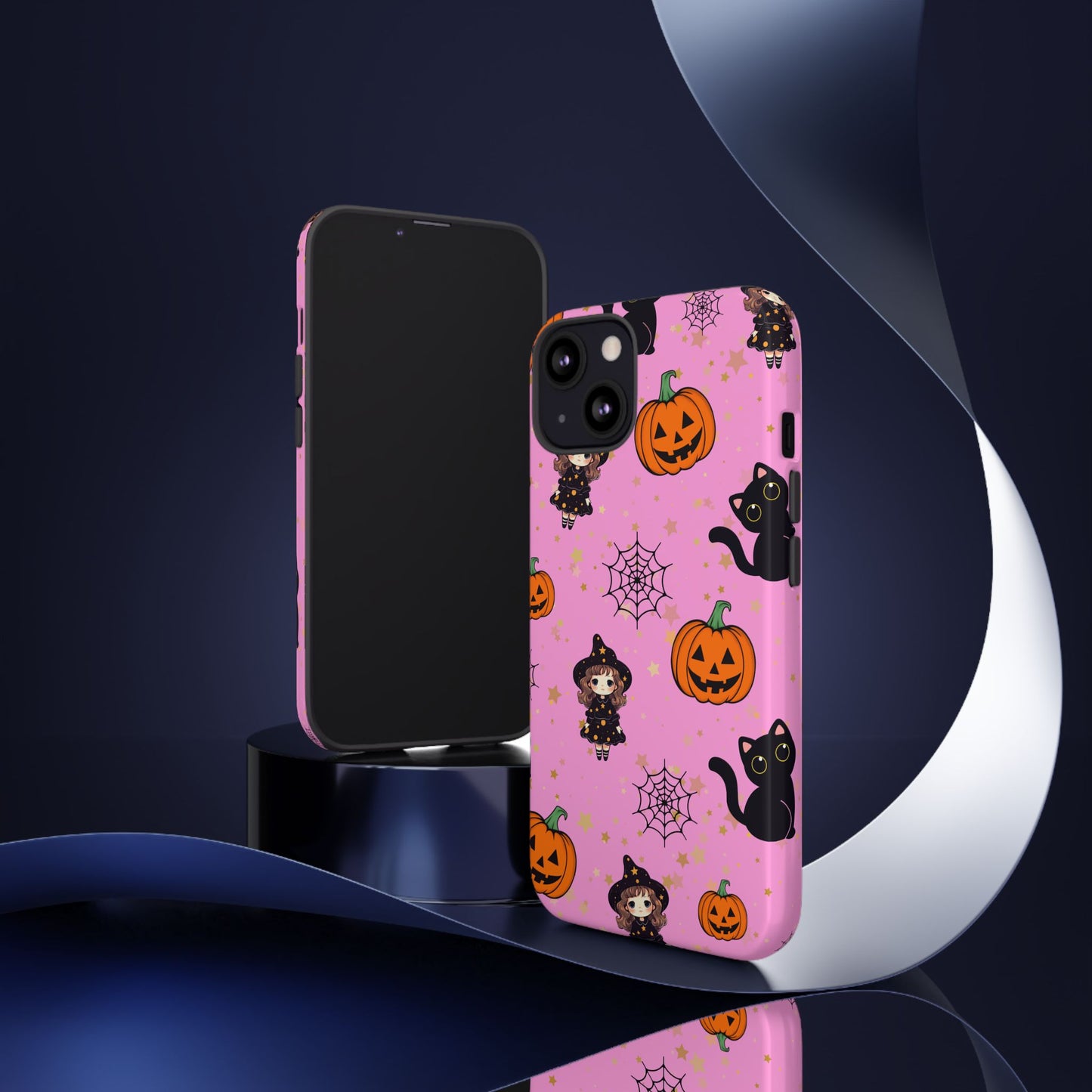 Pink Halloween Phone Case, Cute Witch and Cat Design, Spooky Fall Decor, Perfect Halloween Gift, Cute Cell Phone Case, Fun Pumpkin Design