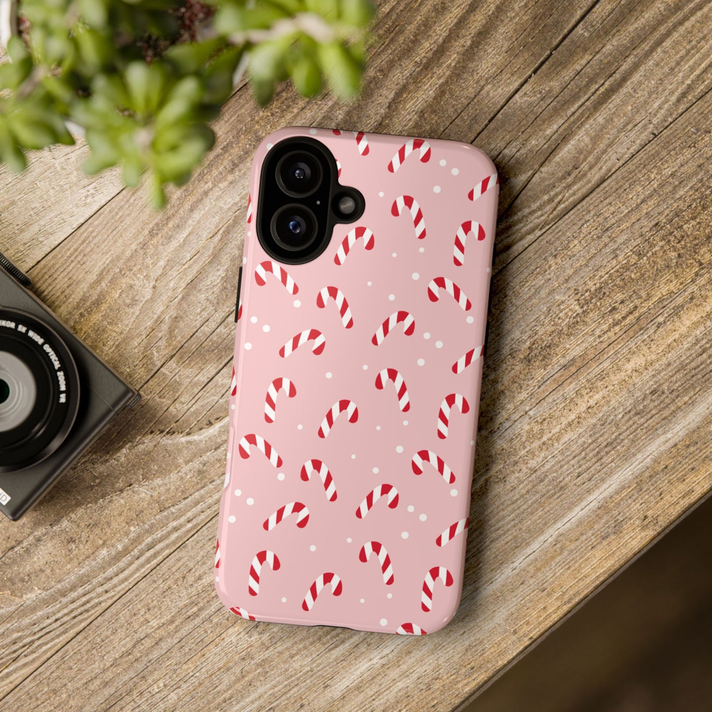 Pink Candy Cane Phone Case, Tough Phone Cover, Christmas Gift, Holiday Decor, Festive Tech Accessory, Cute Cell Phone Case