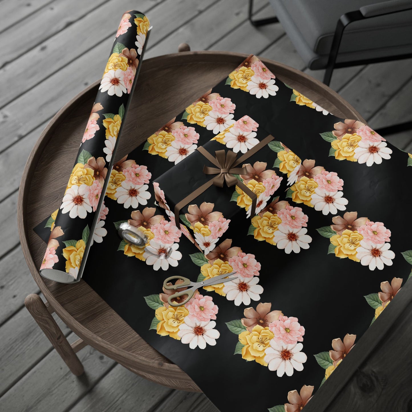 Elegant Black Floral Wrapping Paper – Vintage Flower Gift Wrap