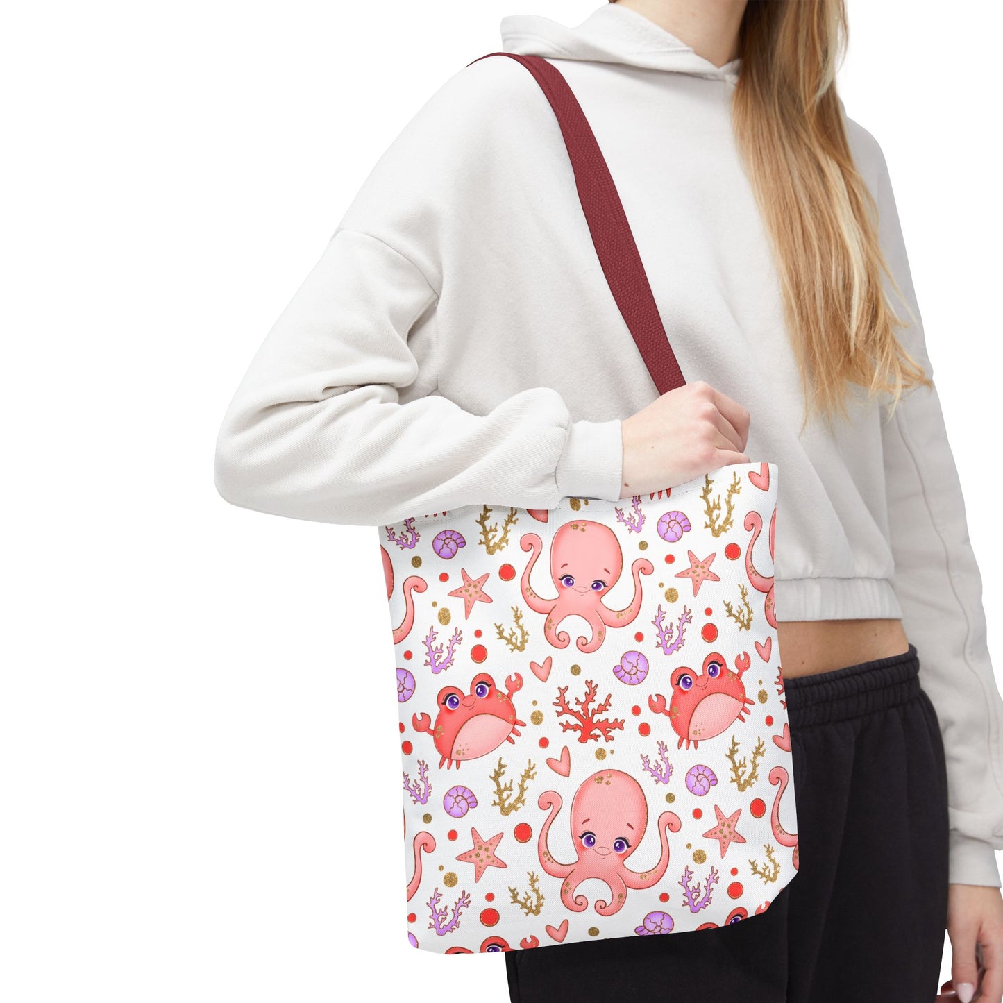 Ocean-Themed Tote Bag, Cute Octopus and Crab Design, Beach Bag, Eco-Friendly Shopping Tote, Perfect Gift for Sea Lovers