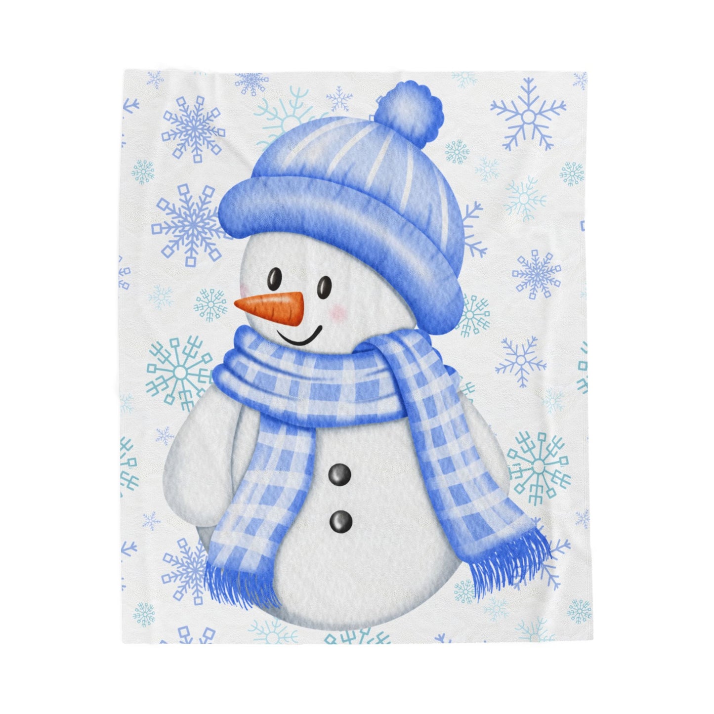 Cozy Blue Snowman Velveteen Plush Blanket | Winter Decor, Gift for Kids, Holiday Snuggle Blanket, Soft Warm Home Accessory, Seasonal Throw