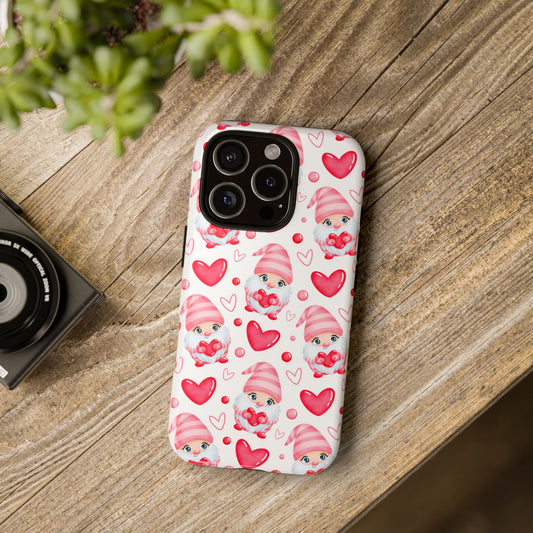 Pink Gnome Heart Phone Case, Festive Gift for Her, Unique Protective Case, Fun Holiday Accessory, Valentine's Day Accessory