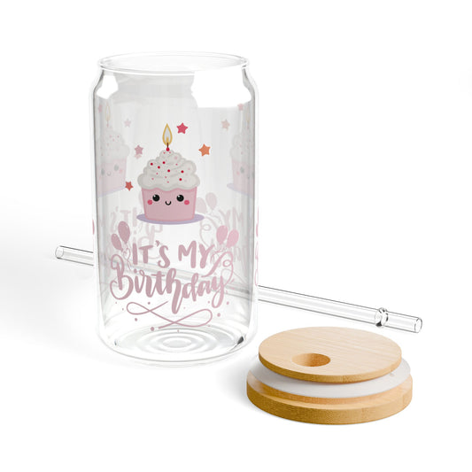 Pink Cupcake It's My Birthday Sipper Glass, Perfect for Parties, Fun Gift for Friends, Kids, Celebrations