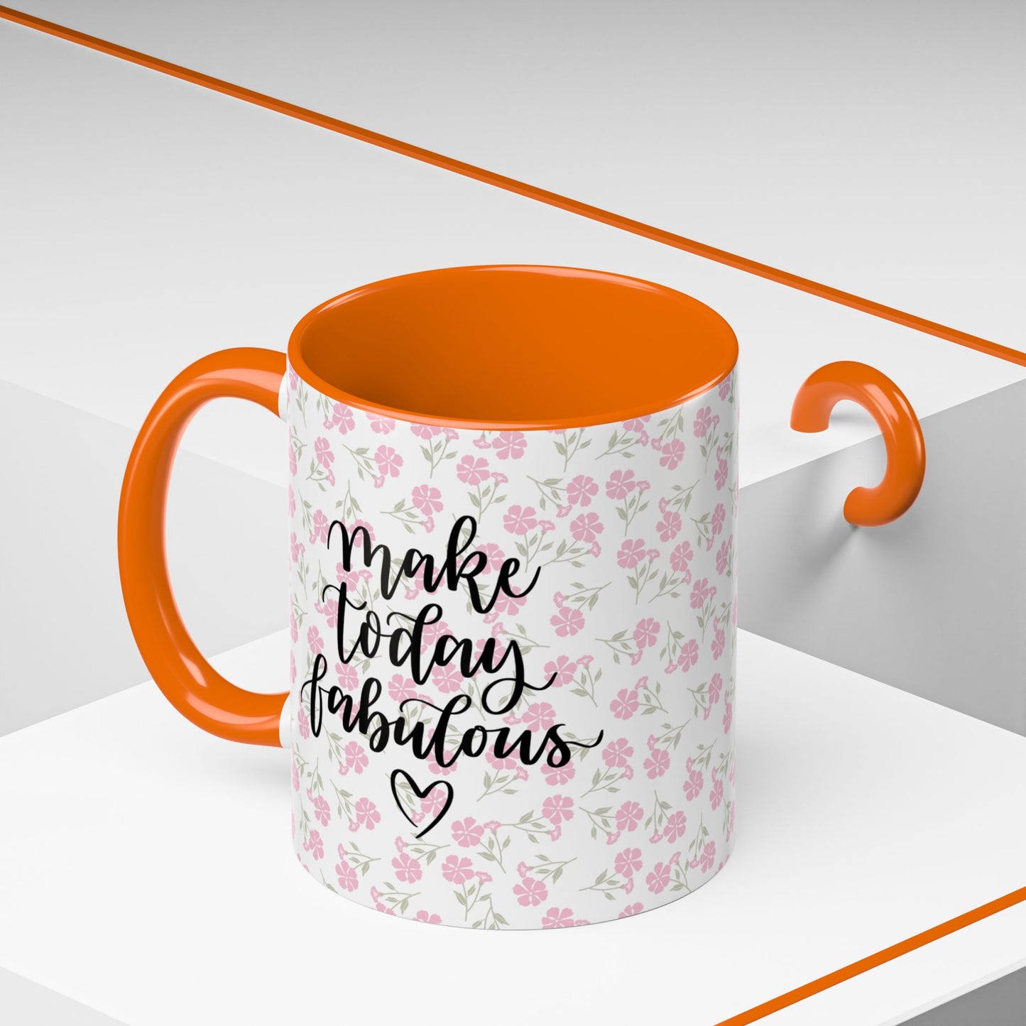 Make Today Fabulous Mug, Pink Floral Coffee Mug with Positive Quote, Inspirational Gift, Ceramic Accent Mug for Tea or Hot Cocoa