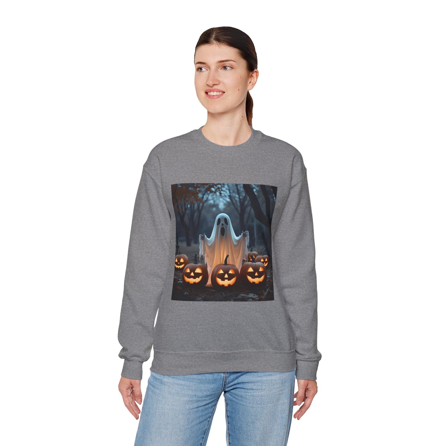 Halloween Spooky Crewneck Sweatshirt, Haunted Ghost Pumpkins Shirt, Unisex Halloween Apparel, Scary Sweatshirt, Fall Fashion