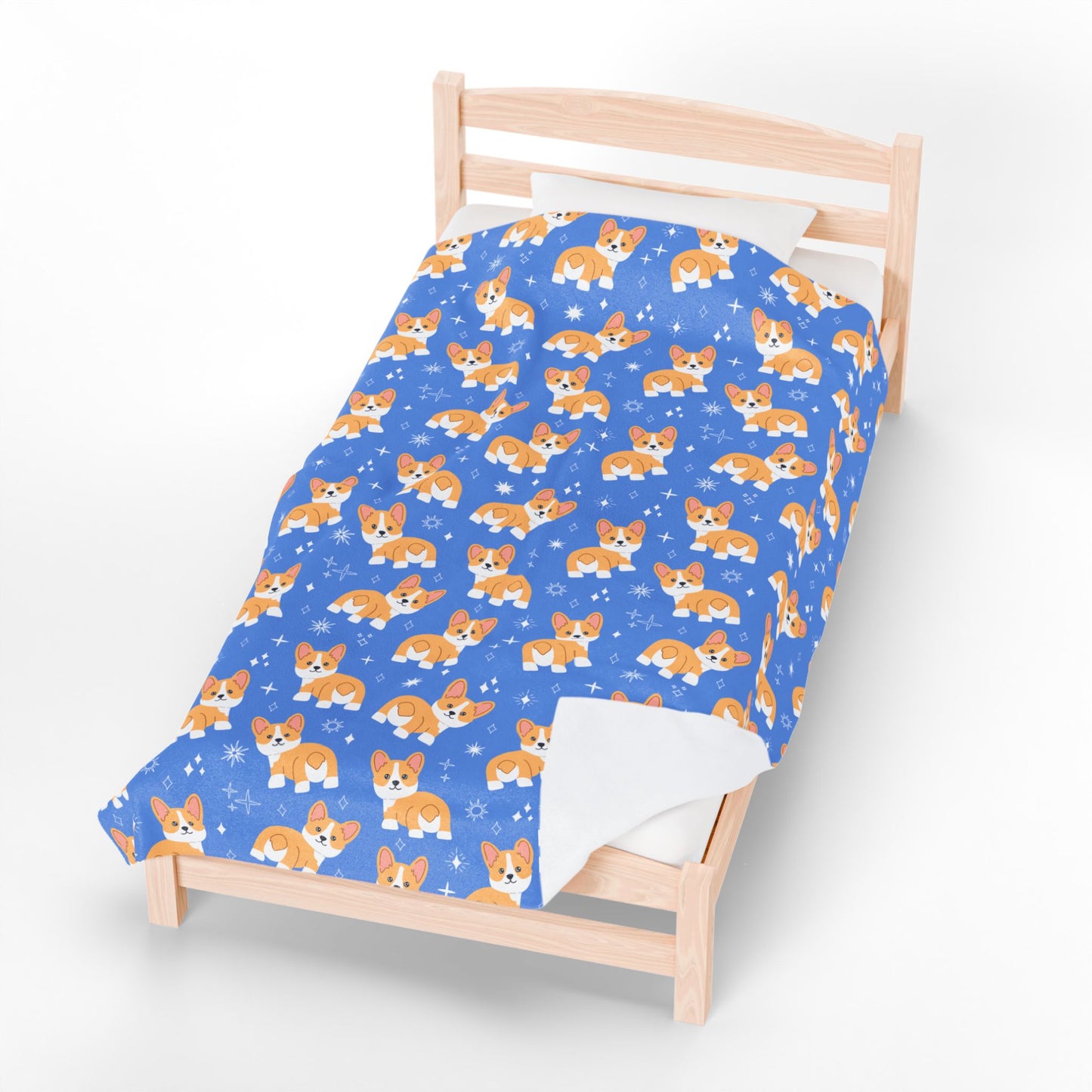 Blue Corgi Pattern Velveteen Plush Blanket, Cozy Corgi Throw Blanket, Soft Pet Blanket, Cute Dog Decor for Home, Gift for Dog Lovers