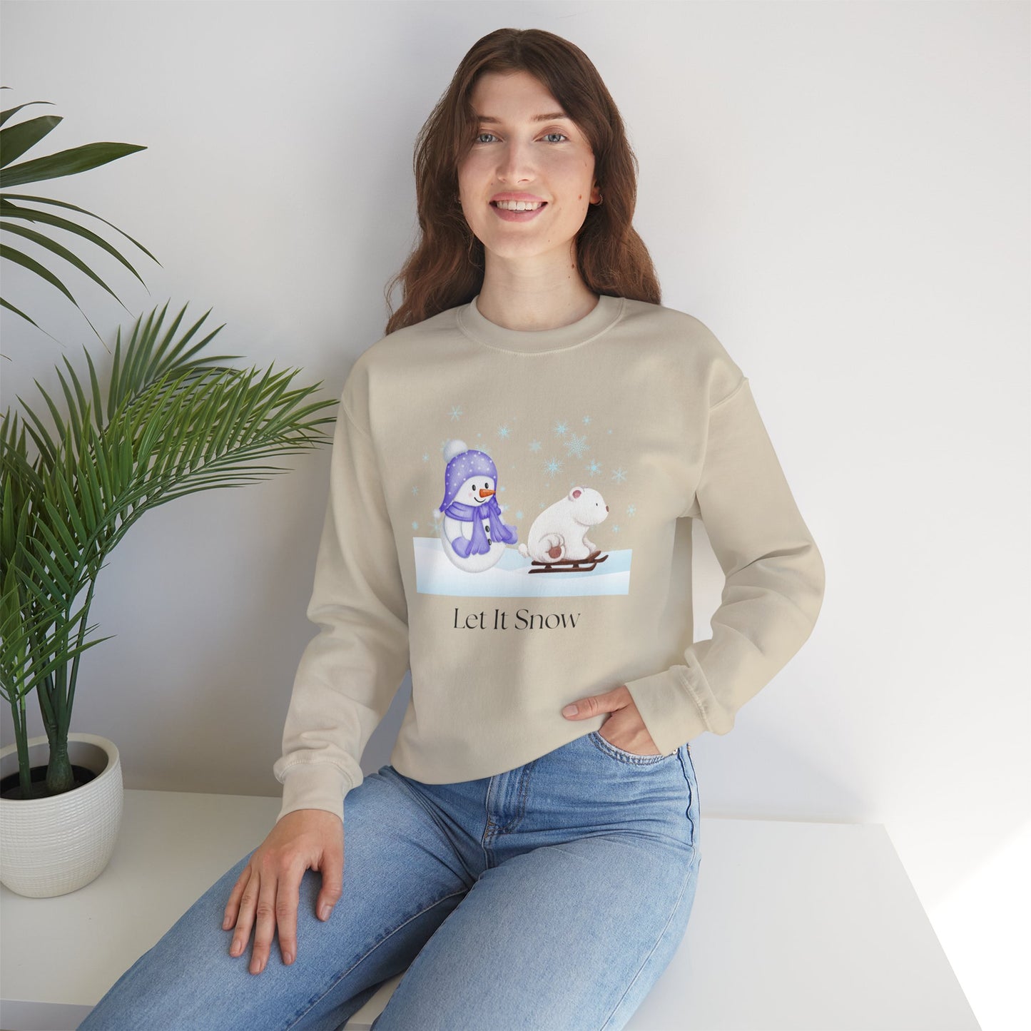 Let It Snow Sweatshirt, Cute Snowman and Polar Bear Winter Scene | Cozy Holiday Crewneck for Christmas an Winter Lovers