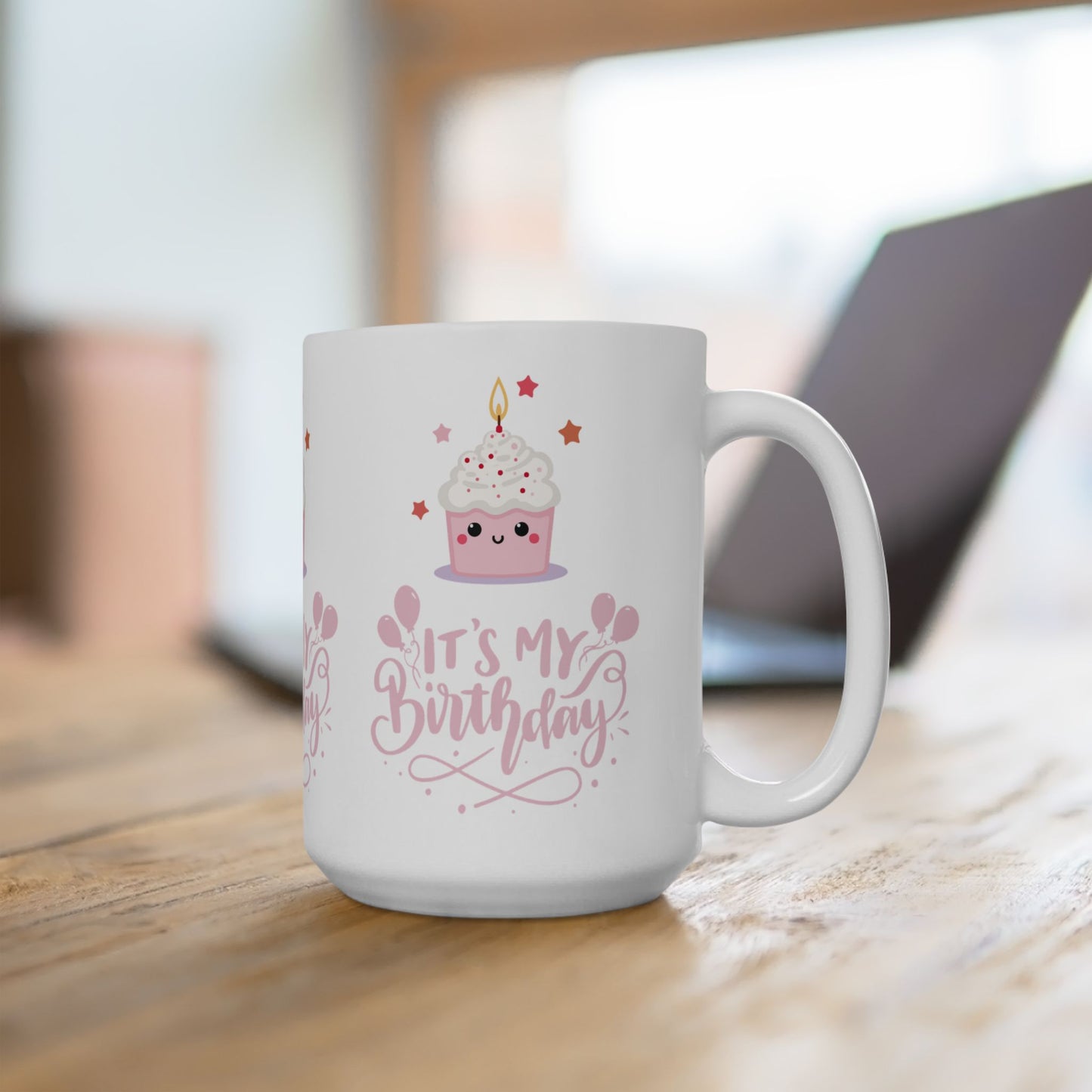 Cute Pink Birthday Mug with Cupcake Design, Perfect Gift for Birthdays, Celebrations, and Parties, Ceramic Coffee Mug