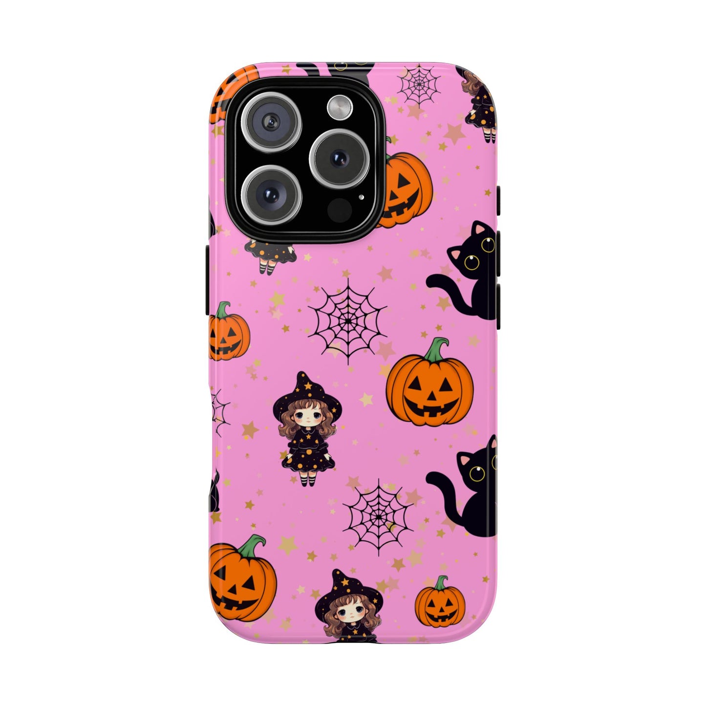 Pink Halloween Phone Case, Cute Witch and Cat Design, Spooky Fall Decor, Perfect Halloween Gift, Cute Cell Phone Case, Fun Pumpkin Design