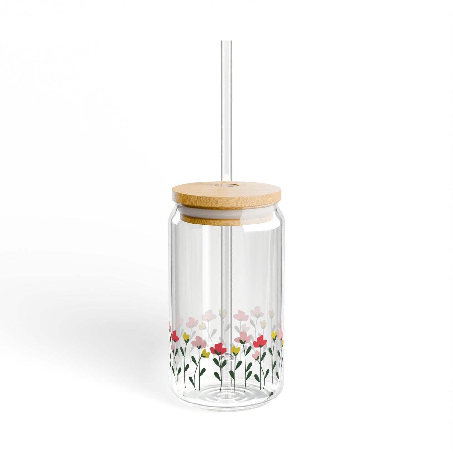 Floral Sipper Glass, 16oz - Eco-friendly Beverage Jar for Parties, Gifts, Home Decor, Summer, Self-Care