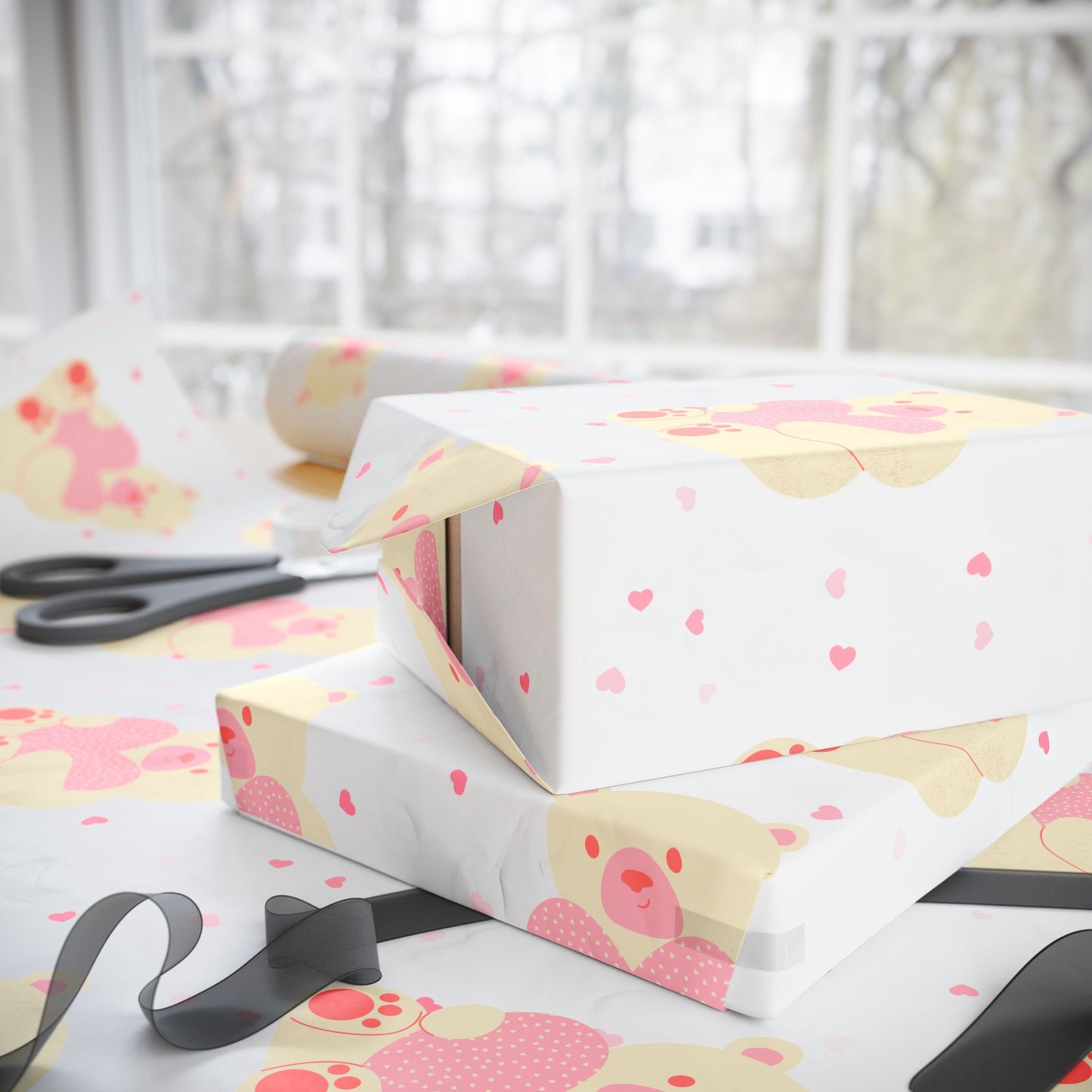 Teddy Bear Heart Wrapping Paper | Cute Valentine’s Gift Wrap