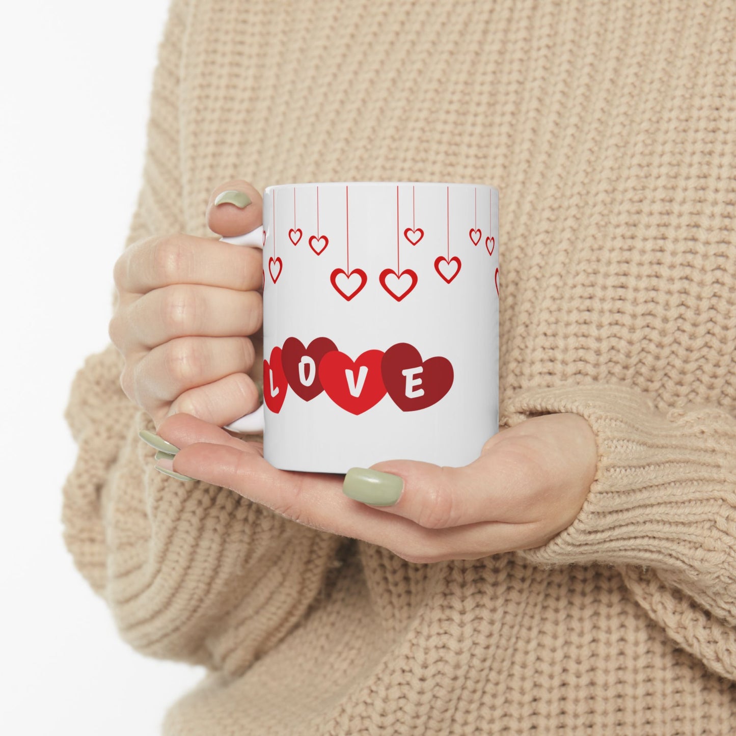 Valentine's Day Ceramic Mug, Love Hearts Gift for Partner, 11oz 15oz Coffee Cup, Romantic Tea Mug, Anniversary Gift for Him Her, Valentine's