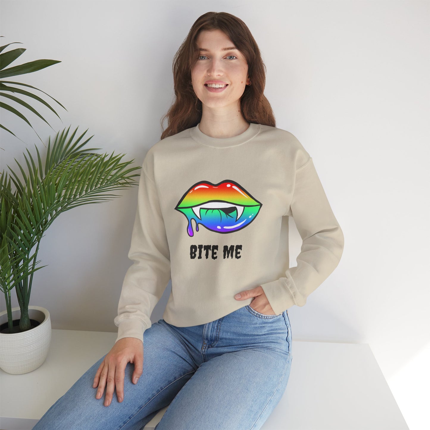 Colorful Vampire Fangs Crewneck Sweatshirt, Halloween Party Apparel, Spooky Fall Fashion, Unisex Sweatshirt, Halloween Sweatshirt,
