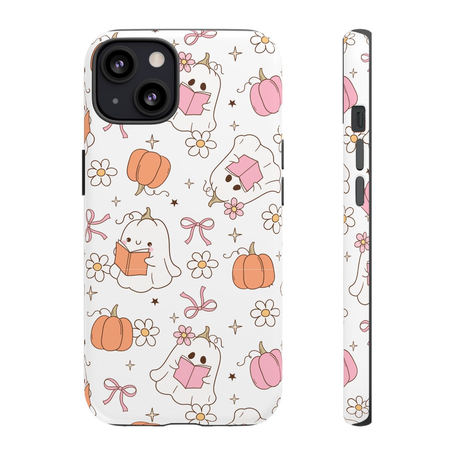 Pink Ghost and Pumpkin Phone Case, Halloween Decor, Girlfriend Gift, Kawaii Phone Cover, Fall Accessories