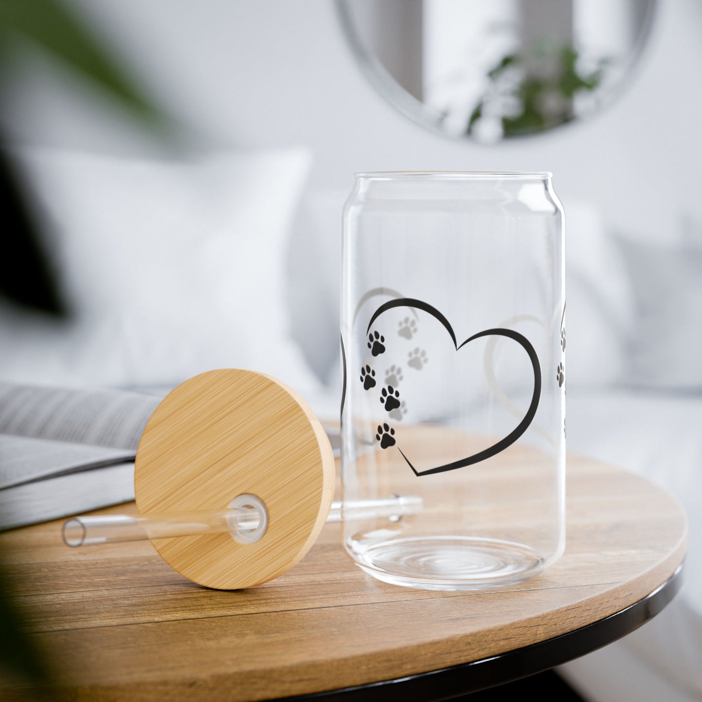 Heart Paw Print Sipper Glass, Pet Lover Gift, Eco-Friendly Drinkware, Party Favor, Dog Cat Owner