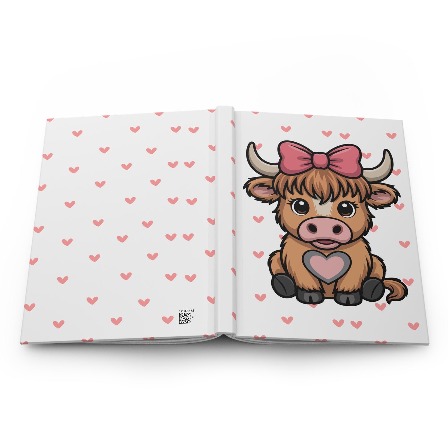 Cute Highland Cow Hardcover Journal – Adorable Notebook with Hearts & Bow Design