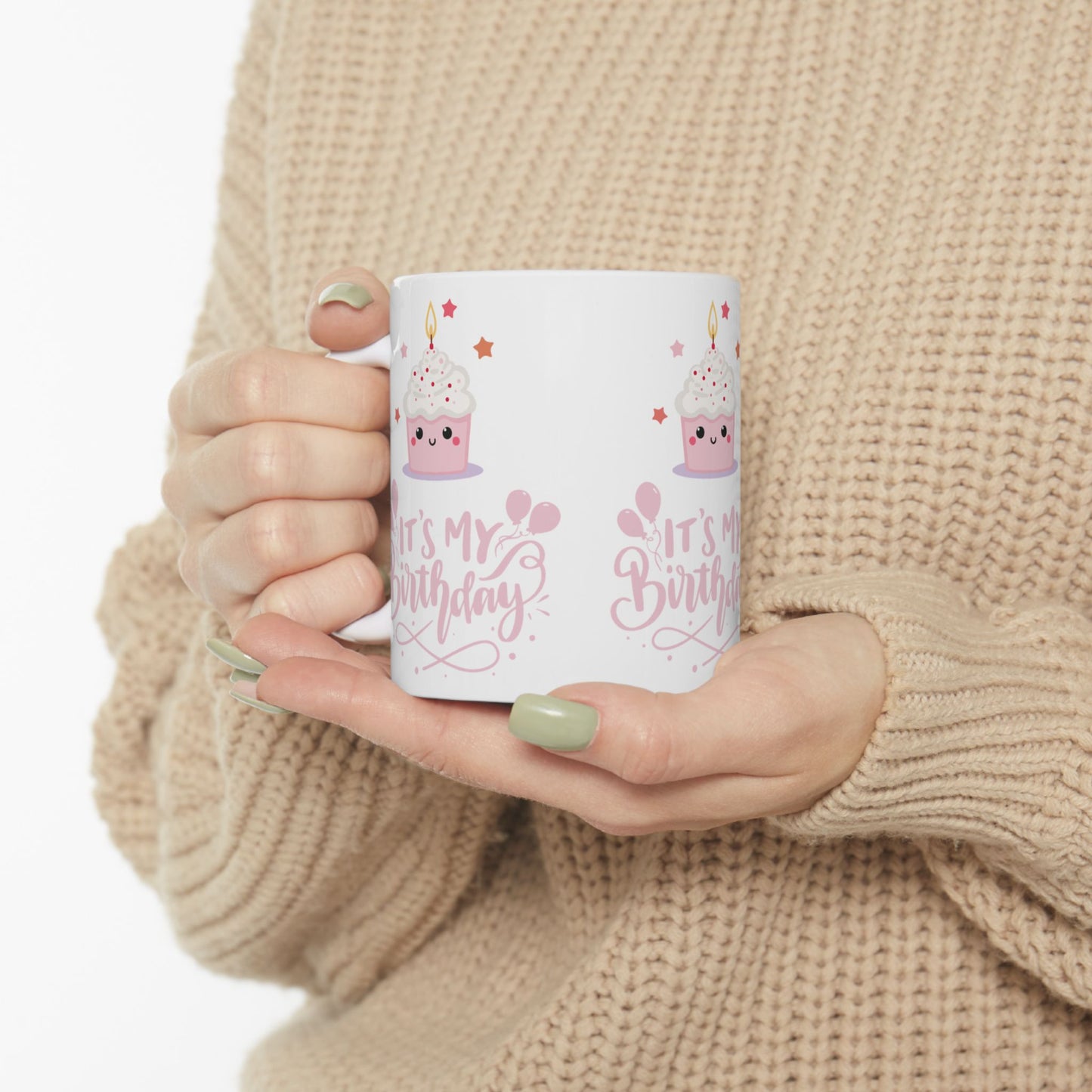 Cute Pink Birthday Mug with Cupcake Design, Perfect Gift for Birthdays, Celebrations, and Parties, Ceramic Coffee Mug