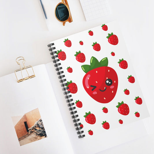 Smiling Strawberry Spiral Notebook - Perfect for School, Journaling, Gifts, Stationery, Summer Vibes, Goal Setting