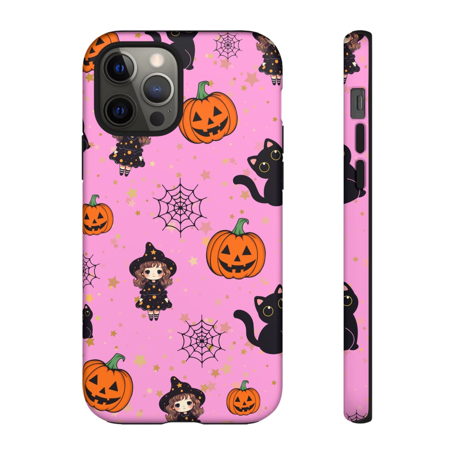 Pink Halloween Phone Case, Cute Witch and Cat Design, Spooky Fall Decor, Perfect Halloween Gift, Cute Cell Phone Case, Fun Pumpkin Design